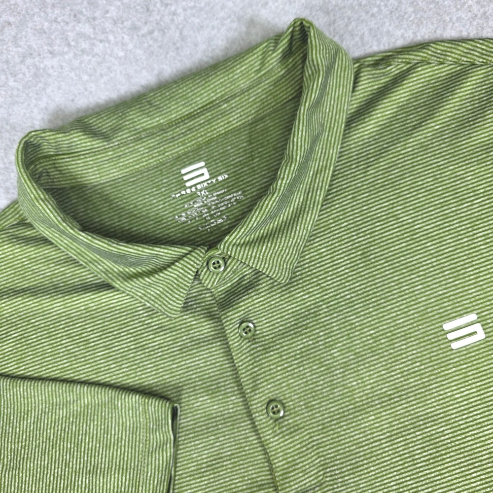Three Sixty Six Golf‎ Polo Shirt Men's Size 3XL Green Stripe Short Sleeve Casual